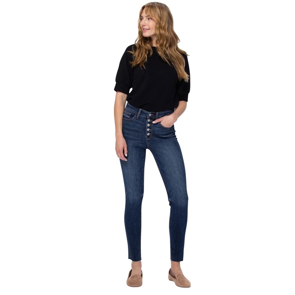 Calvin Klein Jeans Womens 28 High Rise Button Fly Skinny Jeans Dark Wash Raw Hem